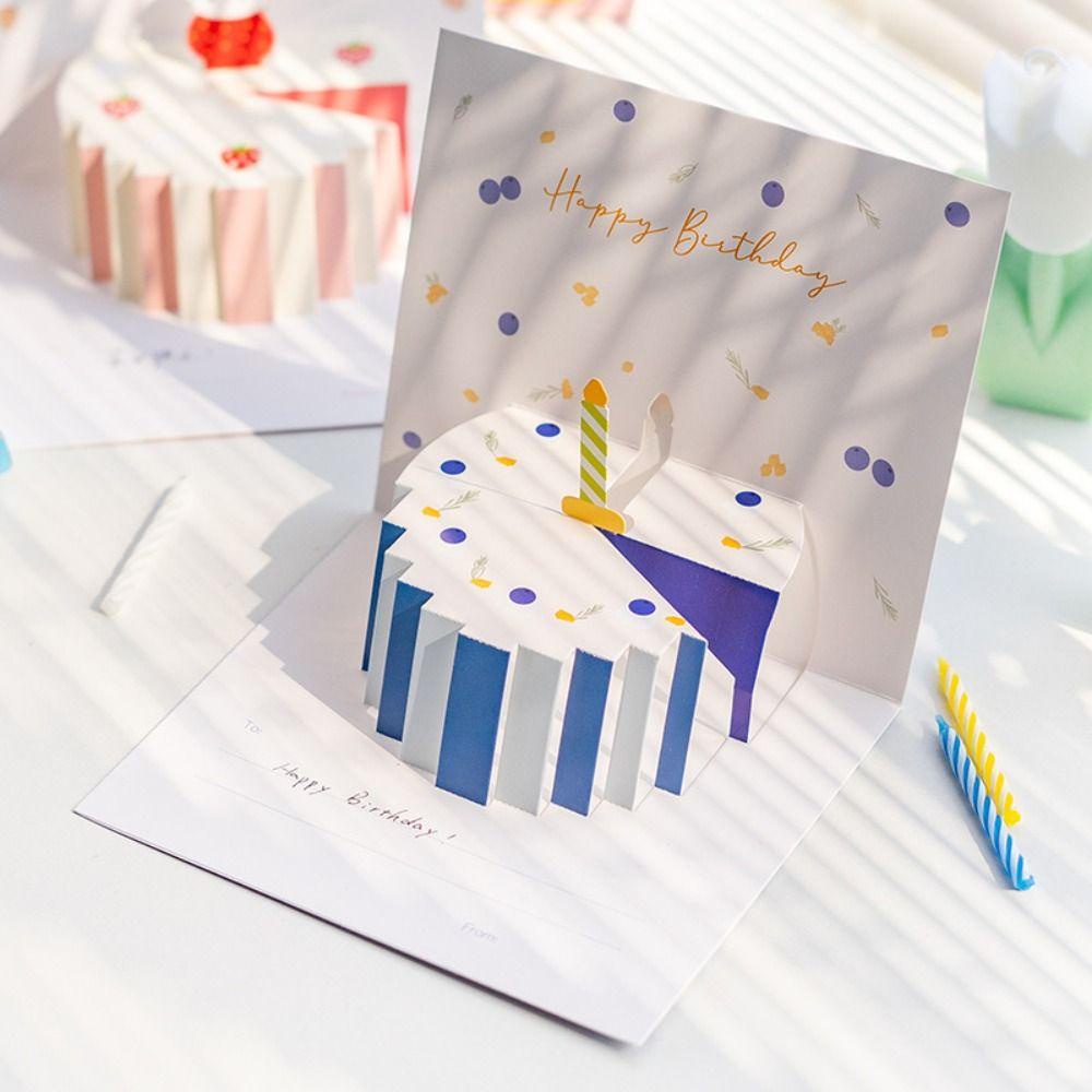 Lanfy Kartu Kue Ulang Tahun 3D Dengan Amplop Kartun Hadiah Ulang Tahun Tulisan Tangan Merayakan Happy Birthday Card Untuk Teman