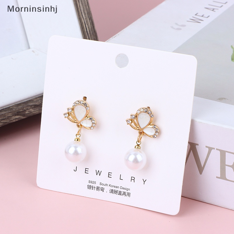 Mornin Fashion Anting Pesta Tetes Minyak Batu Zircon Mutiara Butterfly Eye Untuk Wanita id