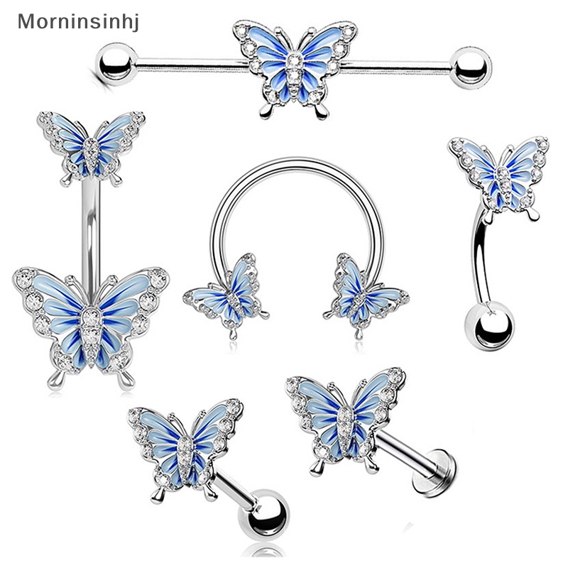 Mornin 1Pcs Sweet Zircon Butterfly Belly Button Ring Nipple Rings Kuku Bibir Tulang Telinga Giwang Hidung Perhiasan id