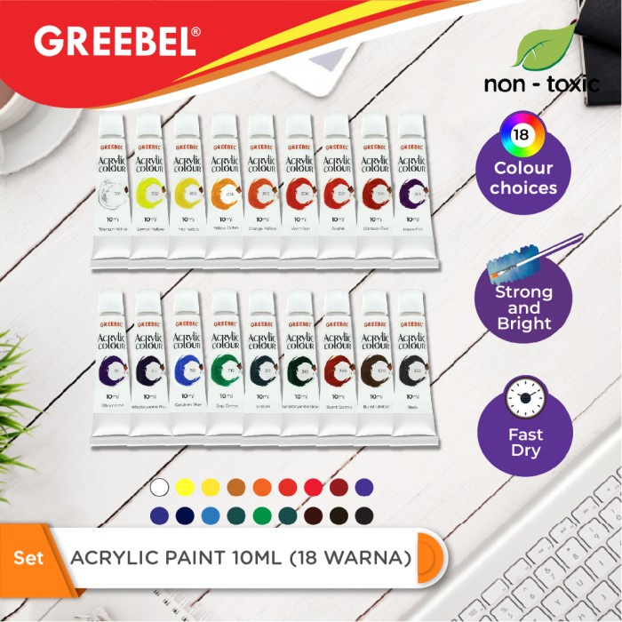 

GREEBEL Cat Akrilik/ACRYLIC PAINT 18 X 10 ML untuk Anak non toxic