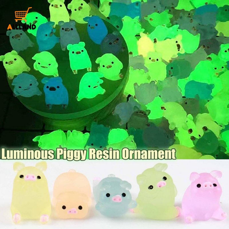 1/5 /10Pcs Ornamen Celengan Mini Luminous/ Patung Babi Resin Lucu Warna Acak Untuk Dashboard Mobil Dekorasi Desktop Rumah