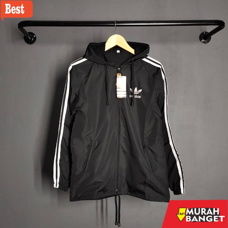 Jaket parasut pria terbaru- JAKET PARASUT ADIDAS WINDBREAKER ABU LIST PUTIH XL XXL - JAKET PARASUT J