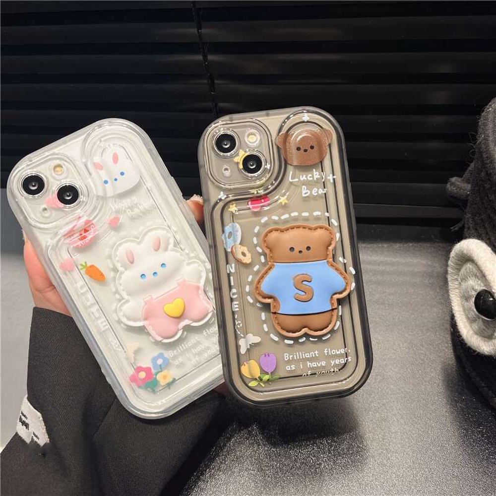 Ins Bening Airbag Beruang Kelinci Ponsel Case Untuk iPhone 14 Pro Max13 12 11 Pro MAX XR XS MAX 7 8plus Silikon Lembut Shockproof Penutup Belakang