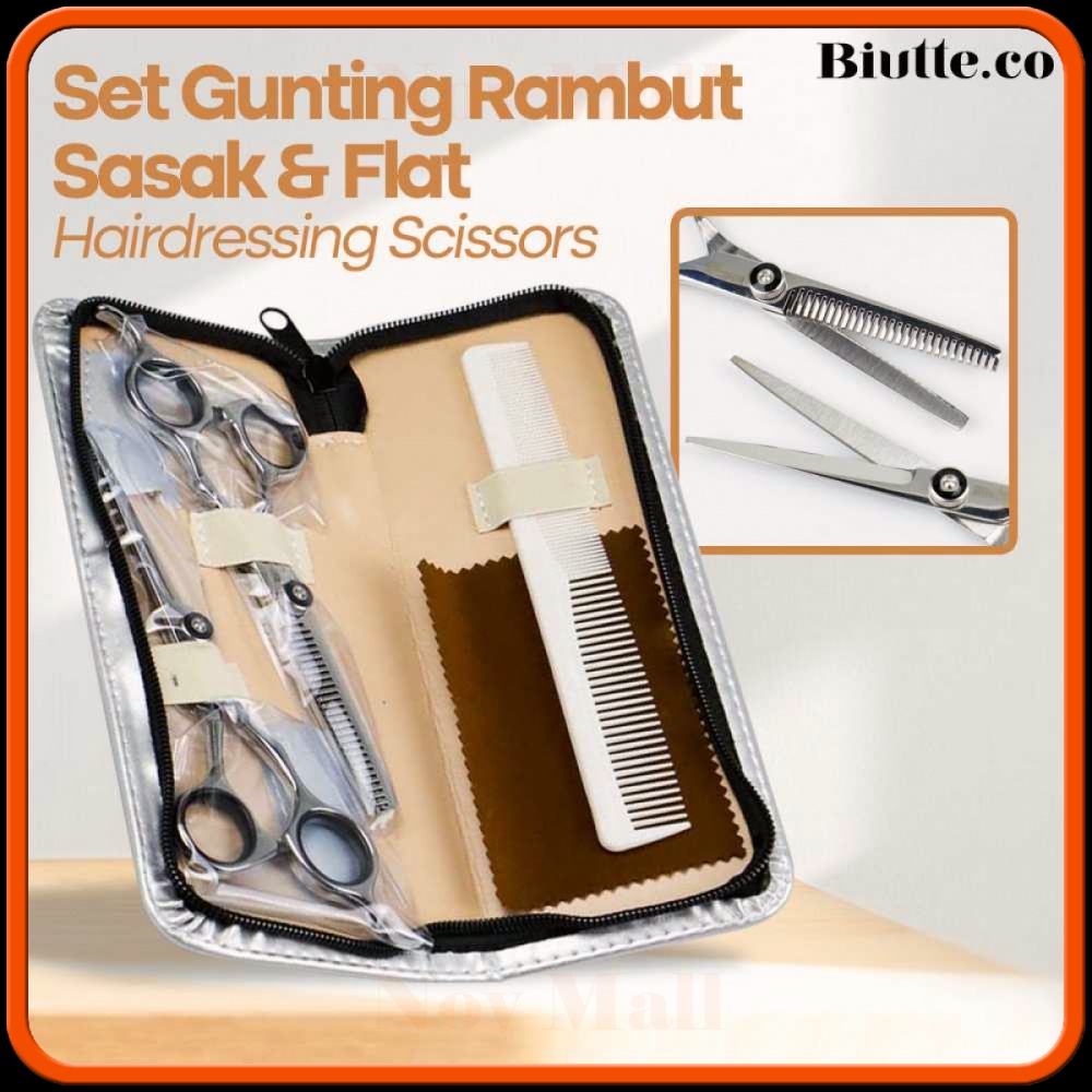 Set Gunting Rambut Sasak &amp; Flat Hairdressing Scissors - XK10