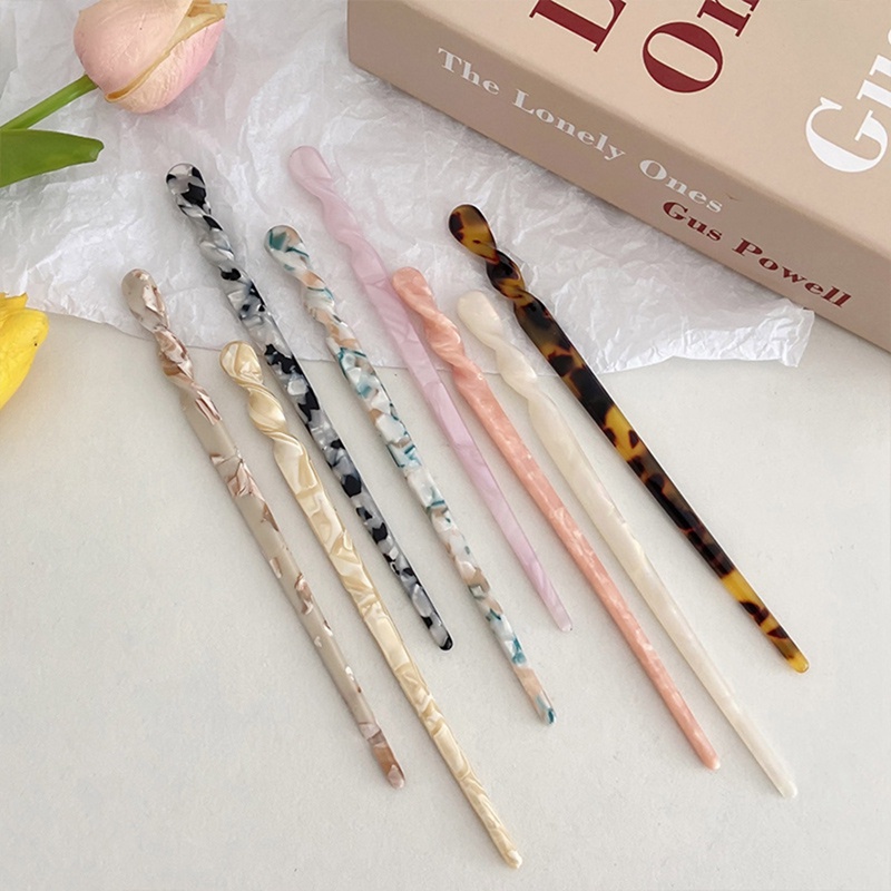 Woman Vintage Hair Stick Gaya Cina Resin Chopstick Marble Leopard Print Jepit Rambut Aksesoris Rambut Untuk Gadis Hiasan Kepala Elegan