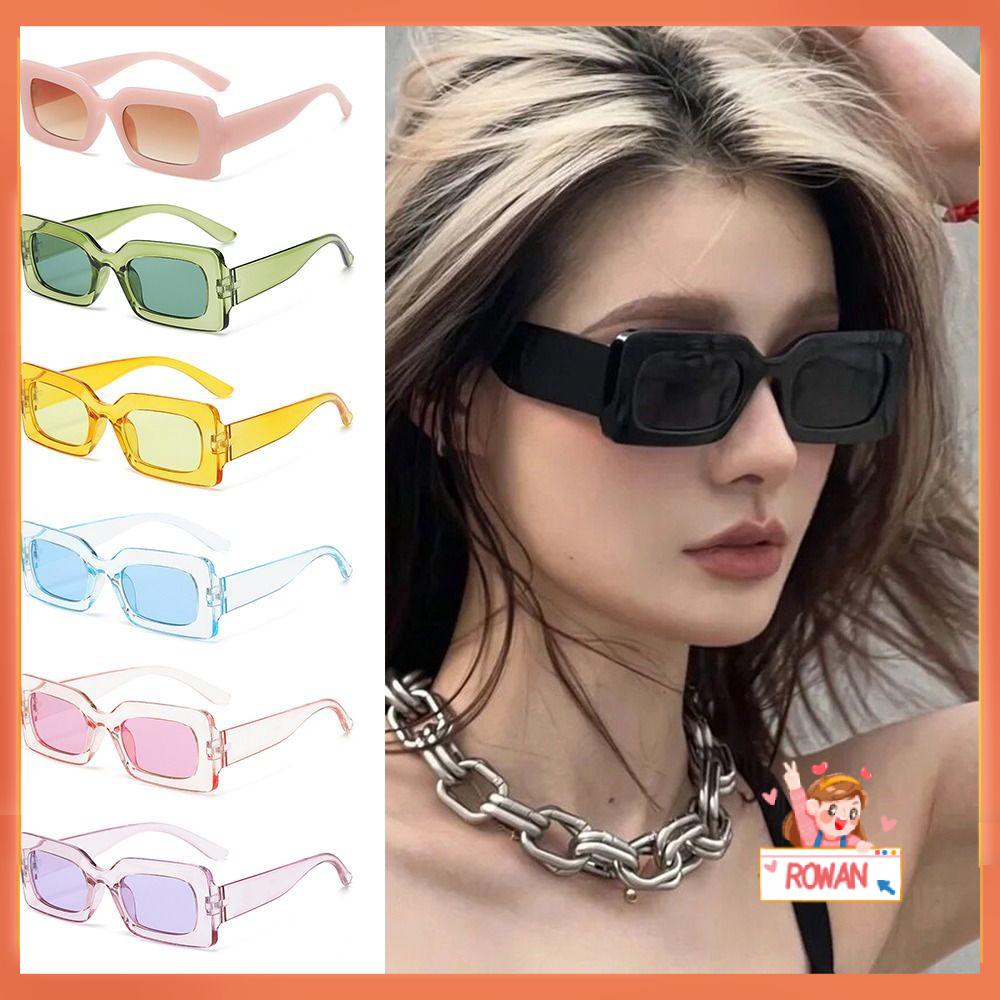 R-flower Rectangle Sunglasses Trendy Candy Color UV400 Protection Sunglasses Untuk Wanita Pria Untuk Wanita &amp; Pria