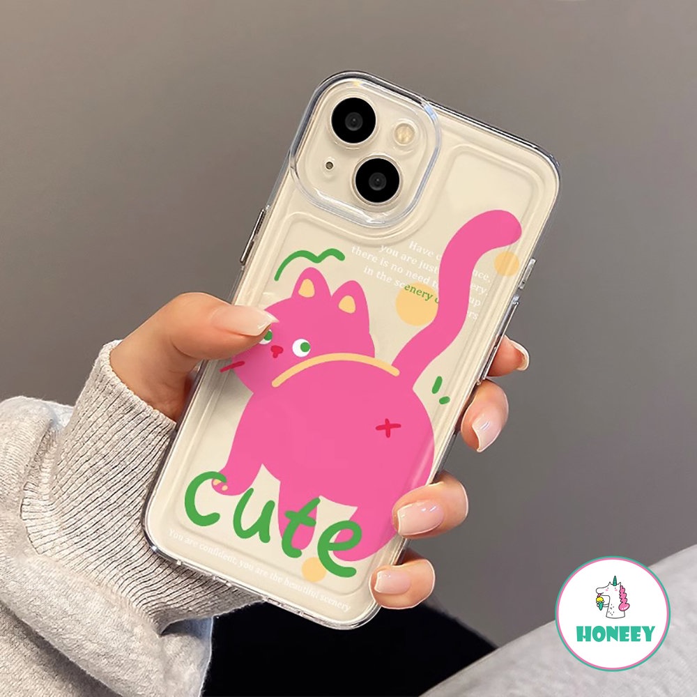 Lovely Pink Cat Phone Case Kompatibel Untuk iPhone 14 Pro Max13 12 Pro Max Case iPhone 11 Pro Max XR XS 7 8Plus Bening Lembut TPU Sarung Handphone