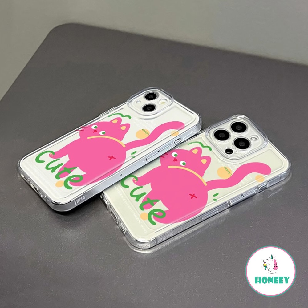 Lovely Pink Cat Phone Case Kompatibel Untuk iPhone 14 Pro Max13 12 Pro Max Case iPhone 11 Pro Max XR XS 7 8Plus Bening Lembut TPU Sarung Handphone