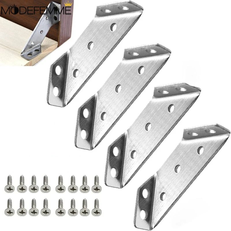 Universal Furniture Corner Connector Triangle Support/(1support +4 Sekrup) Pengencang Braket Sudut Siku Stainless-Steel/Right Angle Stand Sudut Aksesoris Furniture/