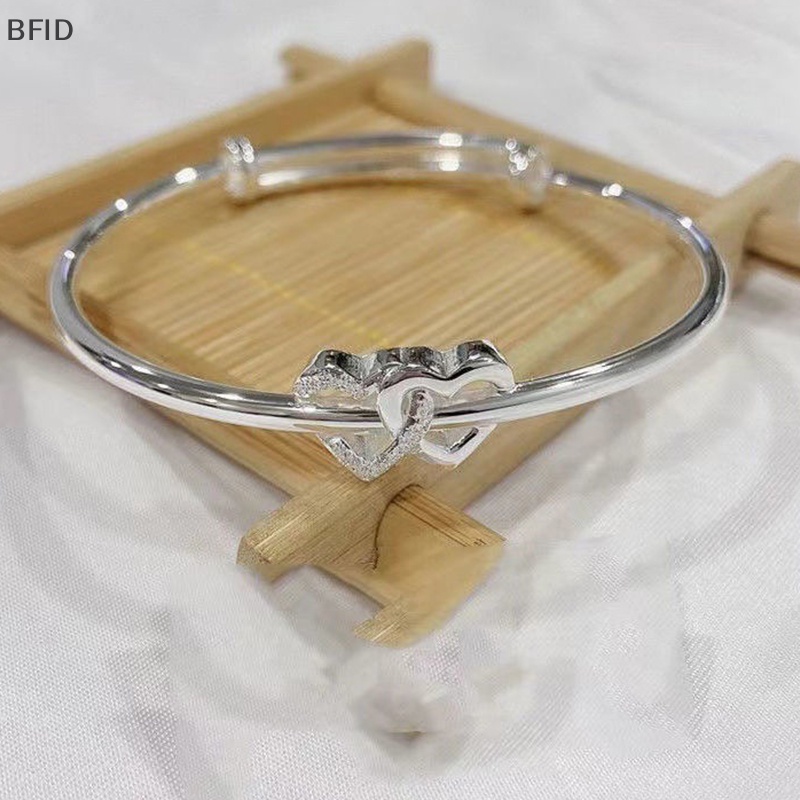 [BFID] Fashion Ganda Hati Adjustable Bangle Fashion Warna Perak Kepribadian Sederhana Gelang Untuk Wanita Gadis Persahabatan Perhiasan Hadiah [ID]