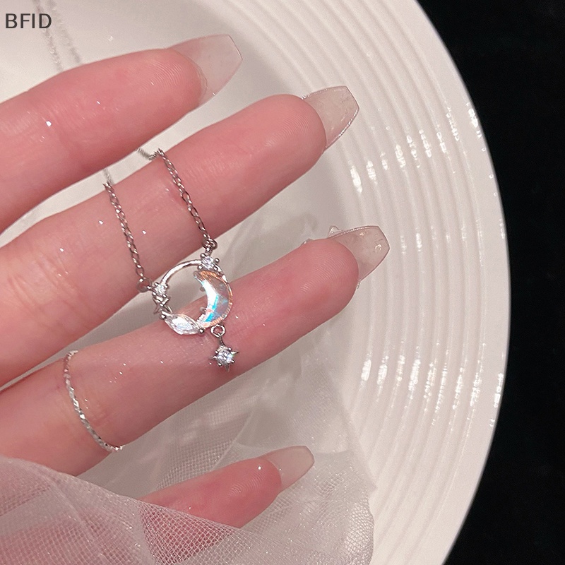 [BFID] Kalung Liontin Bulan Berongga Fashion Korea Rantai Warna Silver Untuk Wanita Pernikahan Perhiasan Aesthetic [ID]