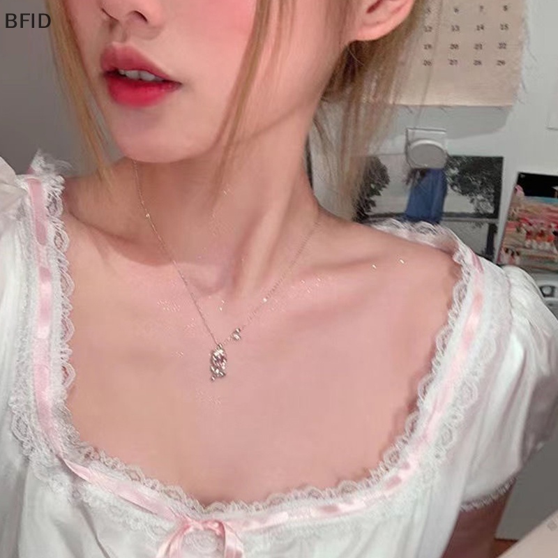 [BFID] Pink Tulip Bunga Kalung Choker Warna Perak Rantai Klavikula Fashion Berlian Imitasi Kalung Untuk Wanita Pesta Pernikahan Perhiasan Hadiah [ID]