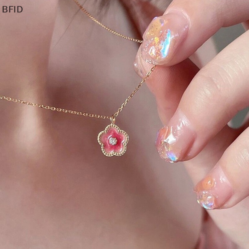 [BFID] Kalung Liontin Bunga Persik Kecil Merah Muda Untuk Wanita Fashion Perhiasan Necklace Accessries [ID]