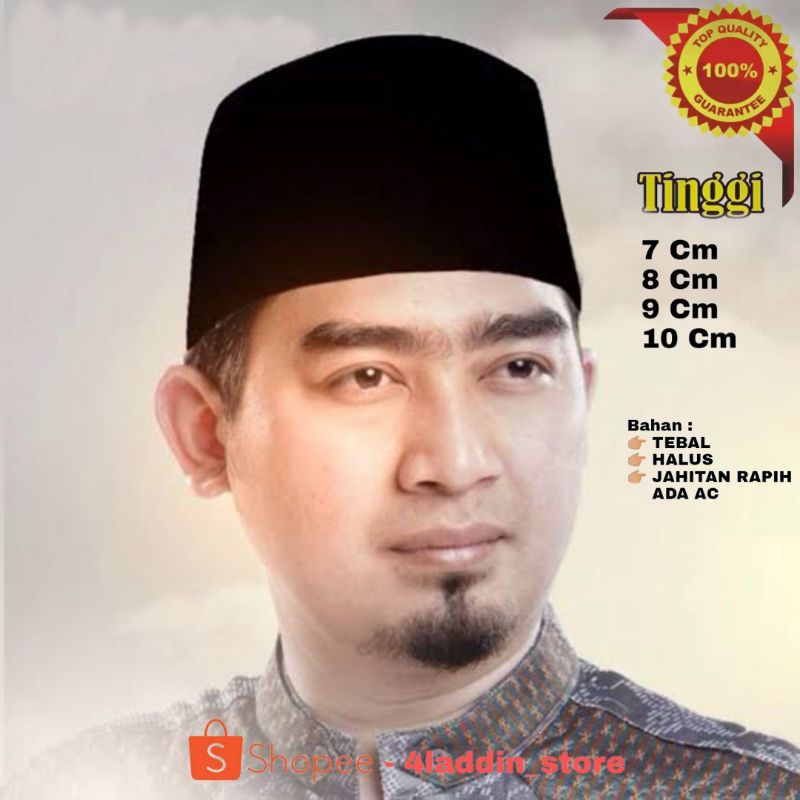 Aladdine Songkok peci kopiah hitam ac peci hitam ac kopiah hitam ac tinggi 7cm, 8cm, 9cm,10cm