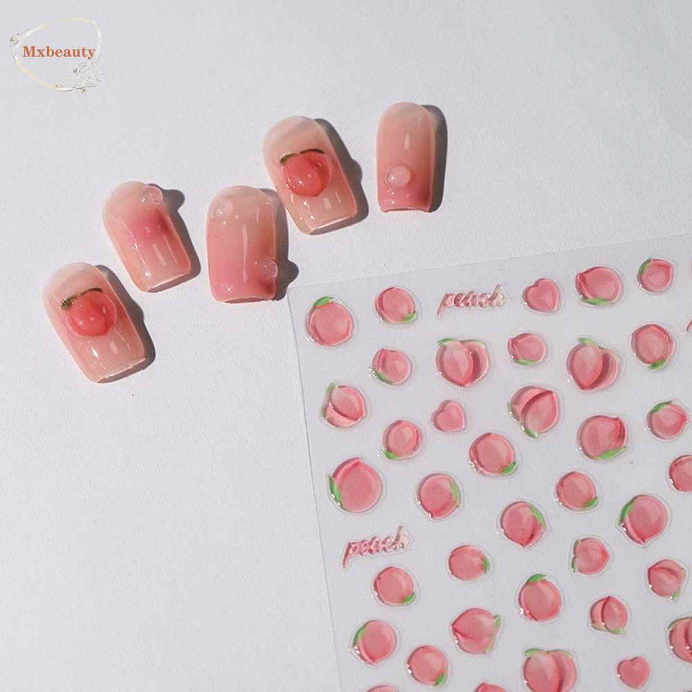 Mxbeauty Stiker Kuku Perekat Lembut Peach Kitty Kucing Manicure Kartun Jelly Stiker Hiasan Kuku Untuk Wanita