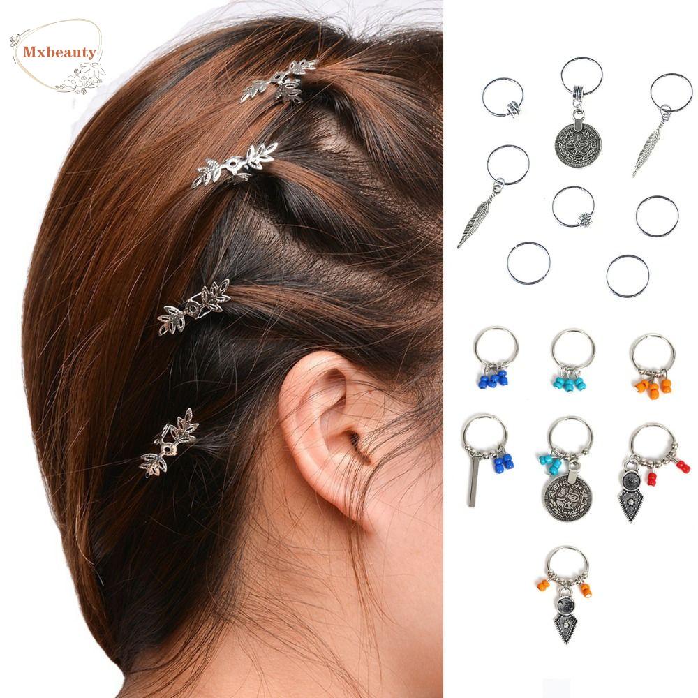 Mxbeauty 5~8pcs /set Cincin Rambut DIY Perhiasan Silver Warna-Warni Gimbal Aksesoris Alat Merak Liontin Rambut Manset Untuk Wanita