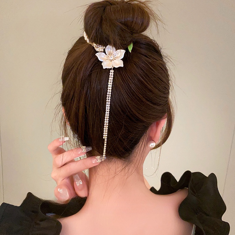 Bunga Rumbai Berlian Imitasi Jepit Rambut Mutiara Imitasi Gesper Klip Gaya Kuno Resin Sintetis Hiasan Kepala Elegan Hair Clip Aksesoris Ponytail Holder