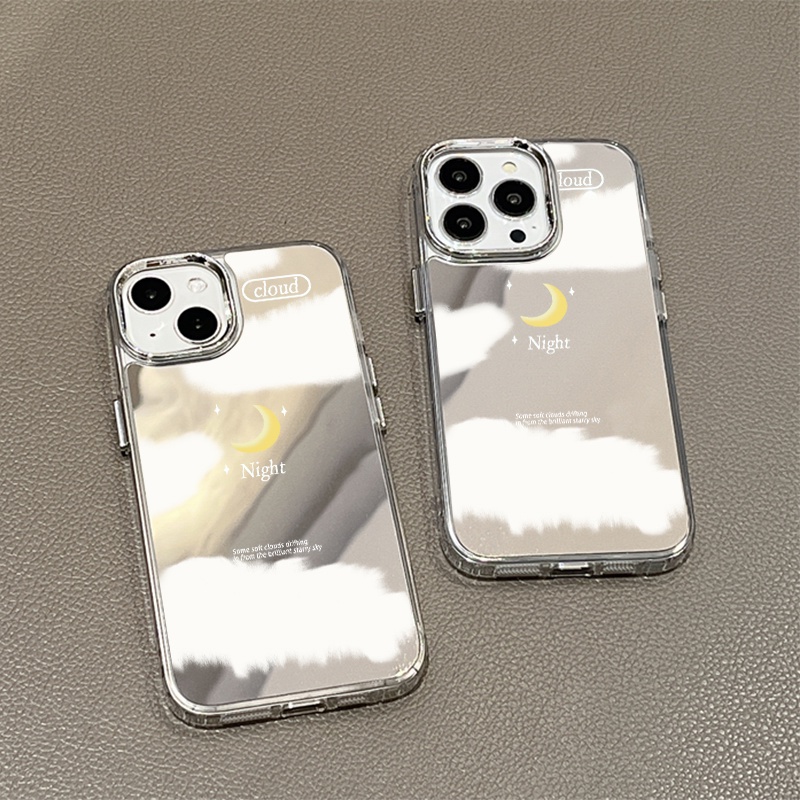 IPHONE Casing Ponsel Cermin Awan Mimpi Malam Kompatibel Untuk Iphone11 12 13 14 12Pro 13Pro 14Pro Pro Max XR X XS Max Electroplating Tombol Perlindungan Mirror Cover