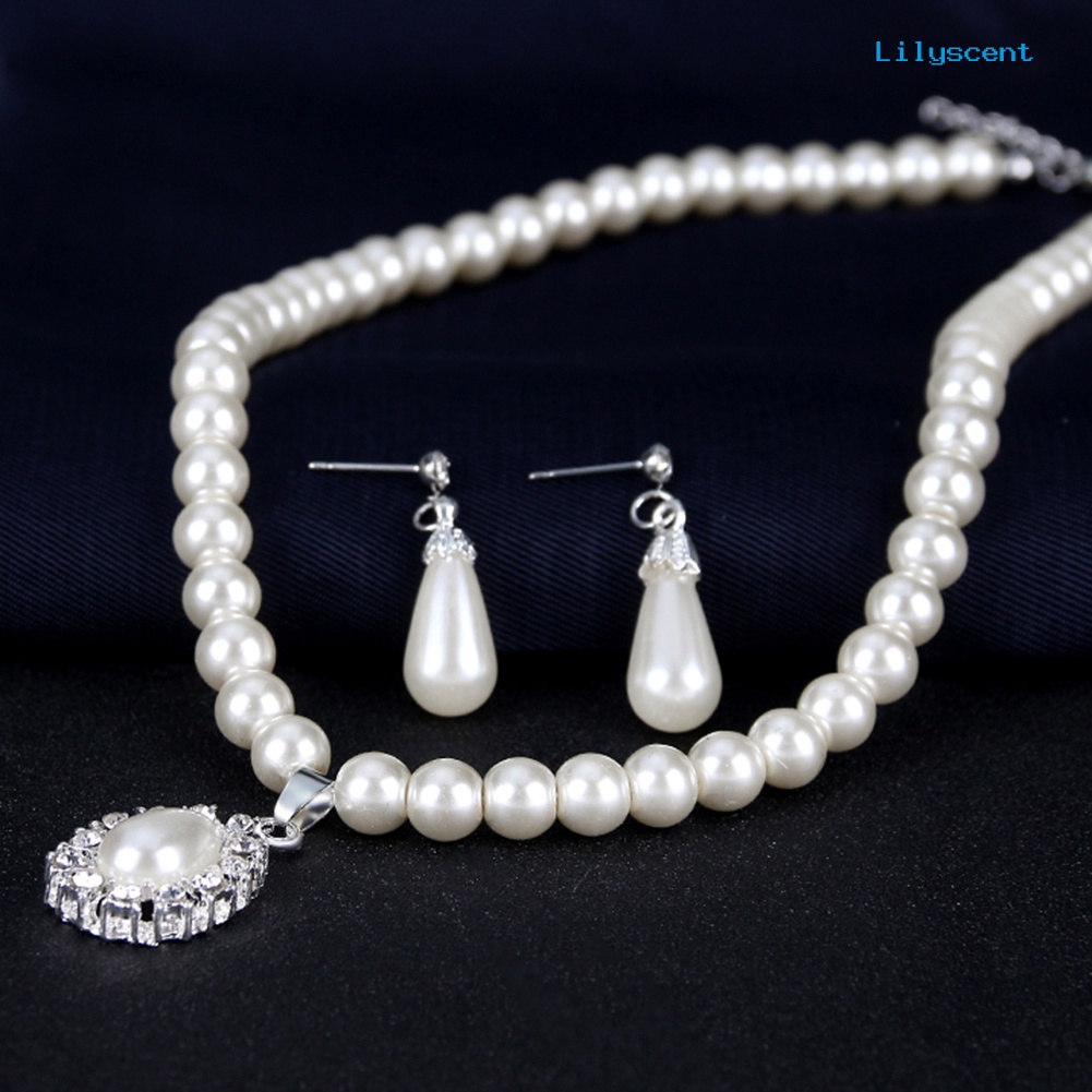 [LS] Liontin Teardrop Mutiara Imitasi Gaya Royalal Princess Elegan Kalung Anting