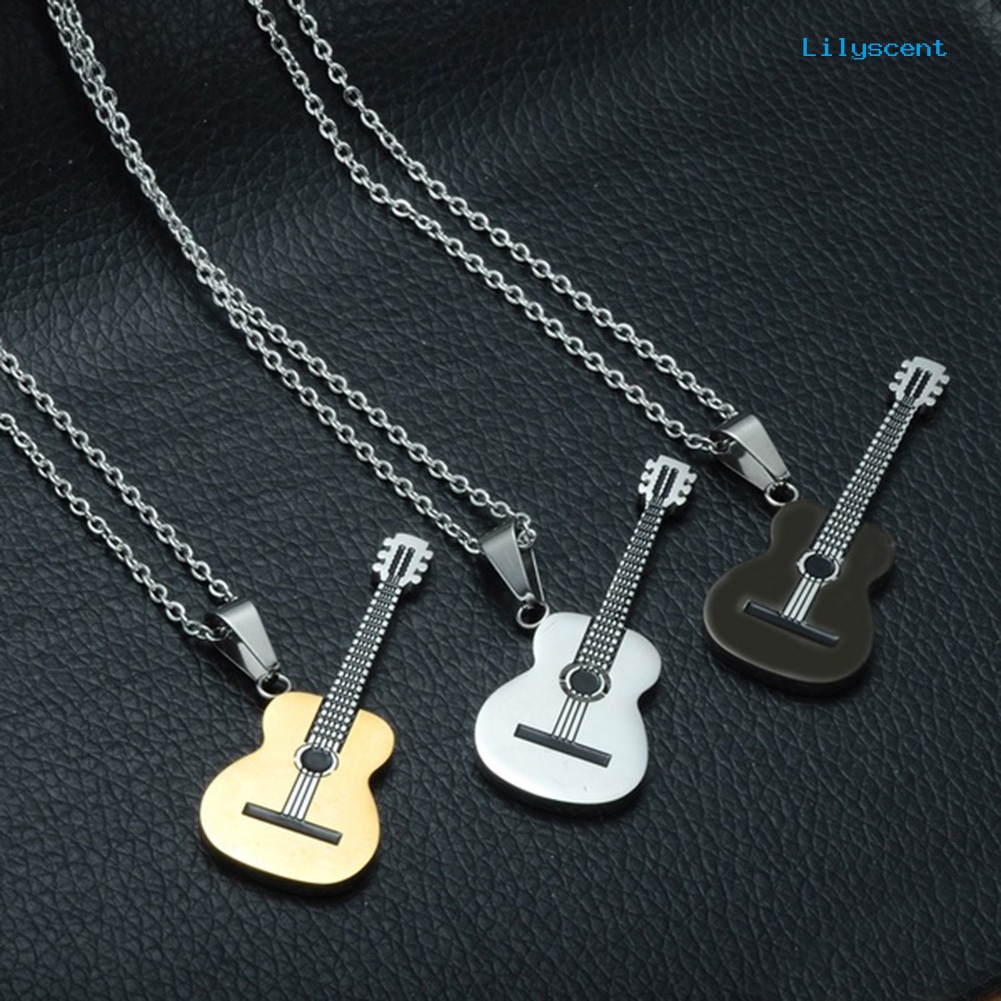 [LS]Pria Wanita Rock Gitar Liontin Stainless Steel Kalung Perhiasan Musisi Hadiah