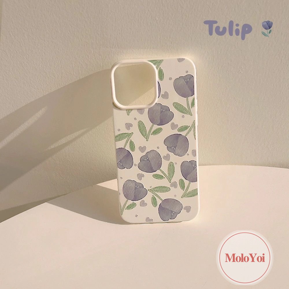Musim Panas Lukisan Minyak Tulip Halus Shockproof Case Kompatibel Untuk IPhone 7Plus 11 13 14 12 Pro Max 7Plus XR XS X Max SE 2020lembut INS Fashion Gaya Korea Glossy Phone Cover