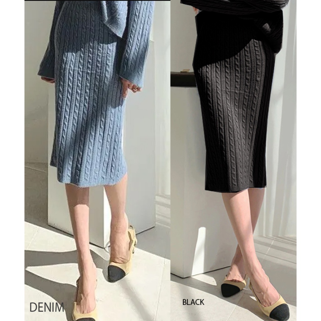 (RC-70) Rib knit midi skirt motif rantai / rok rajut wanita