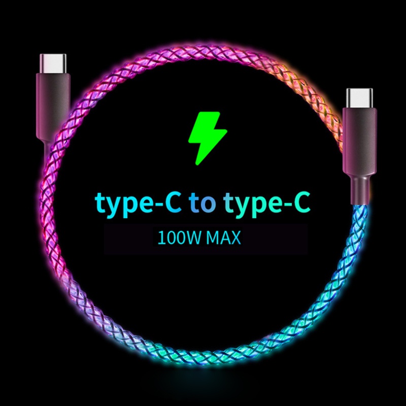 Rgb 100W PD USB-C Ke Tipe-C Kabel Pengisian Super Cepat 66W 30W Flow Cool Colorful Glowing Data Charger Line Untuk iPhone Android