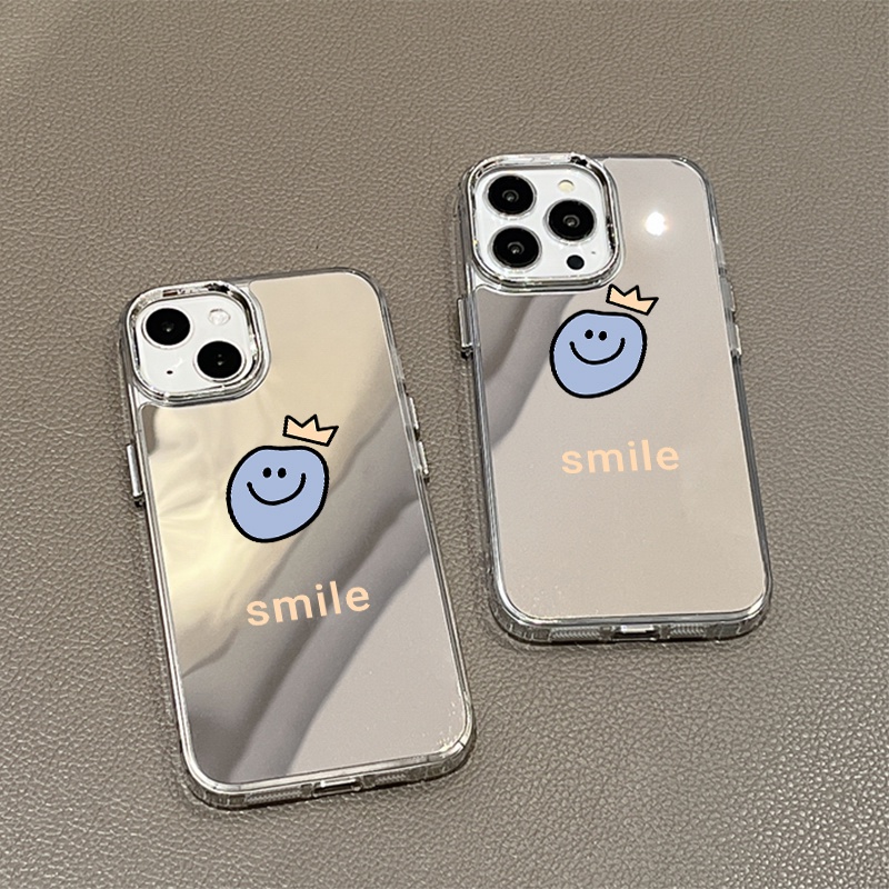 IPHONE Smile Emoji Mirror Phone Case Kompatibel Untuk Iphone11 12 13 14 12Pro 13Pro 14Pro Pro Max XR X XS Max Electroplating Tombol Perlindungan Mirror Cover