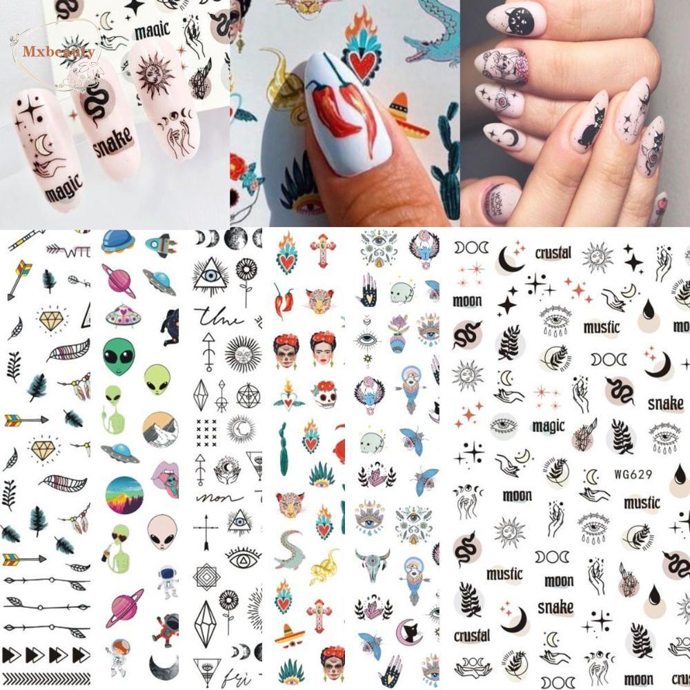 MXBEAUTY Stiker Nail Art Mata 1Pc Indah Geometri Manikur Aksesoris Kuku Slider Desain Mata Jahat 3D Kuku Decals