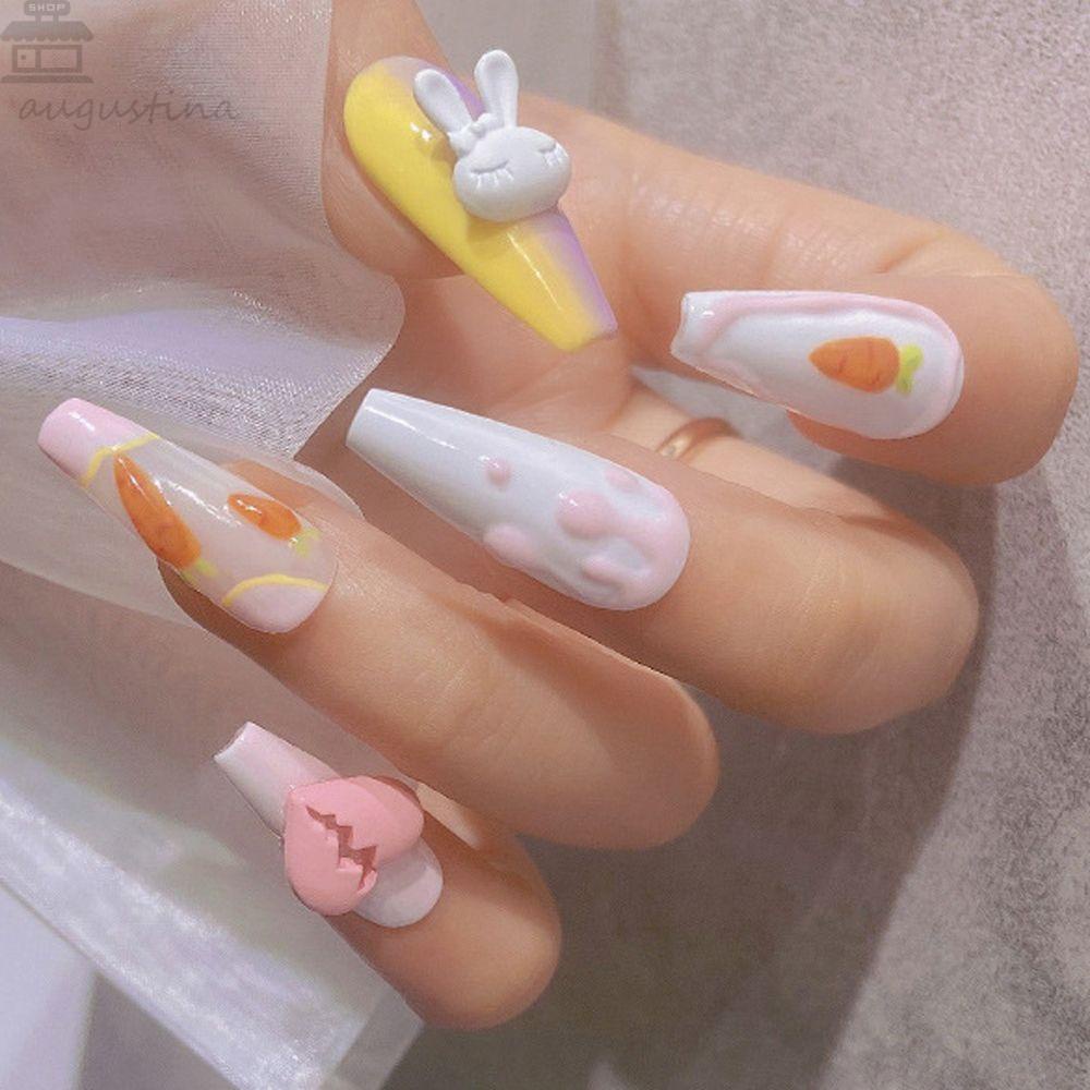 AUGUSTINA Agustina Kartun Nail Art Rhinestones Wanita Fashion Kelinci Hiasan Kuku Bunga Beruang 3D Perhiasan Kuku