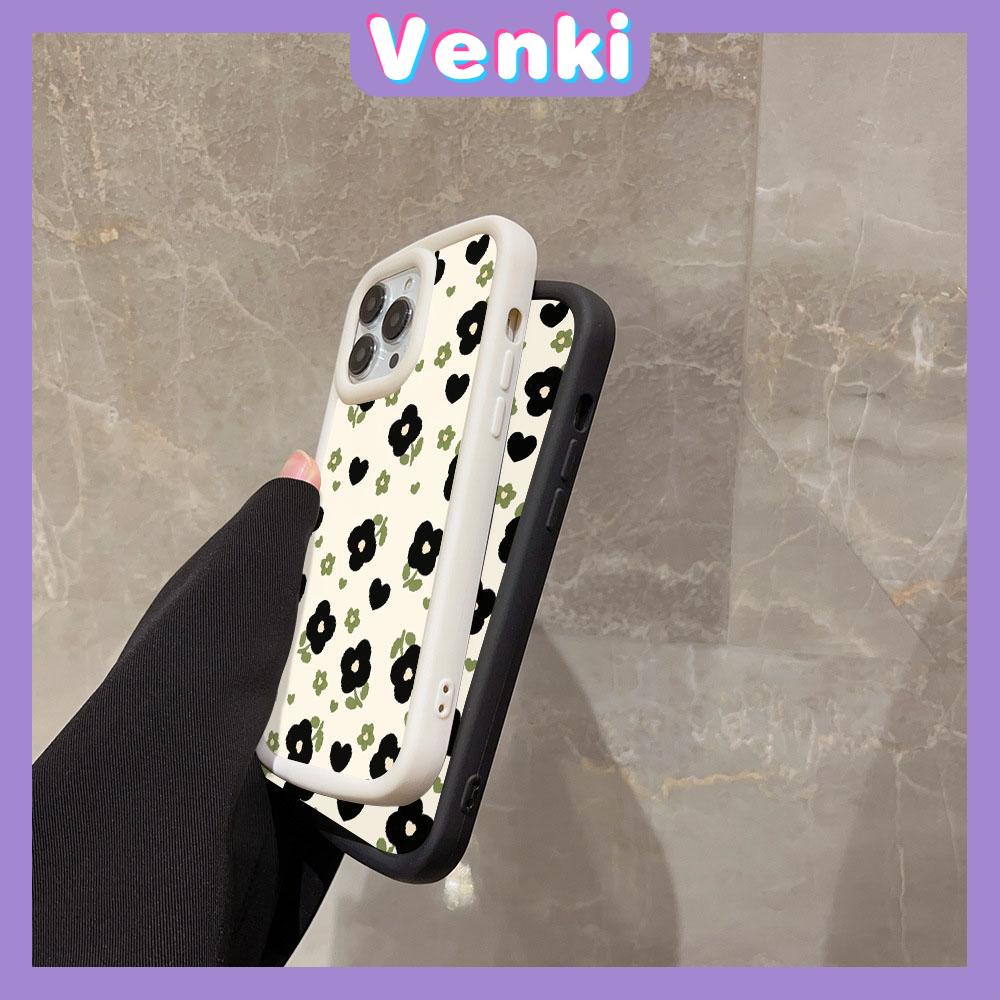 VENKI - Untuk iPhone 11 iPhone Case Matte Blister Soft Case Black Beige Shockproof Protection Camera Simple Flower Kompatibel dengan iPhone14 13 Pro max 12 Pro Max xr xs 7Plus 8Plus