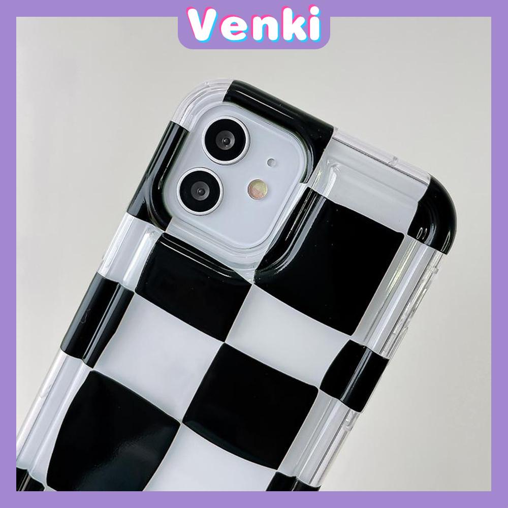 VENKI - Untuk iPhone 11 Case Bening Phone Case TPU Soft Airbag Shockproof Protection Camera Simple Black and White Check Kompatibel dengan iPhone 14 13 Pro Max iPhone 12 Pro Max XR XS