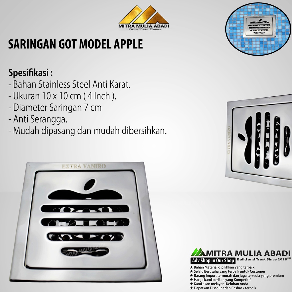 Saringan Got / Floor Drain Model Apple Full Stainless SUS 304 Tebal