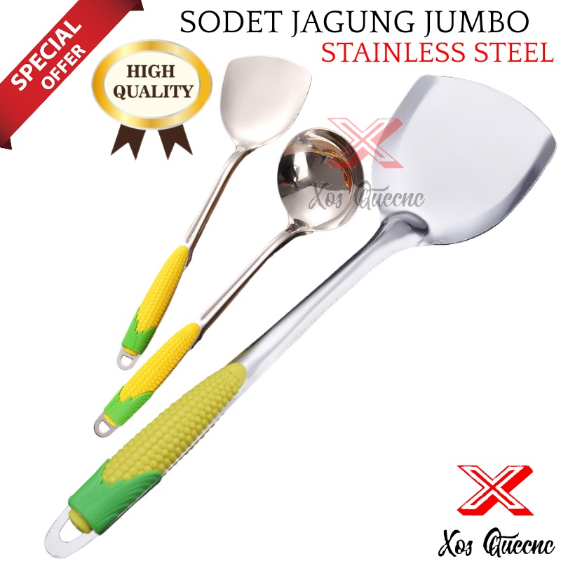 [XOQ] SPATULA GAGANG JAGUNG BAHAN STAINLESS STEEL / SPATULA SODET STAINLESS / SENDOK GORENG / IRUS / SUTIL SODET