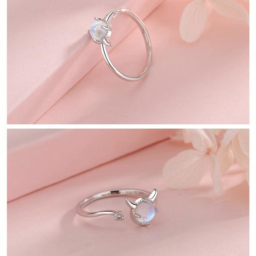 Cincin Couple Angel and Demon Moonstone Aksesoris Fashion Adjustable All Size