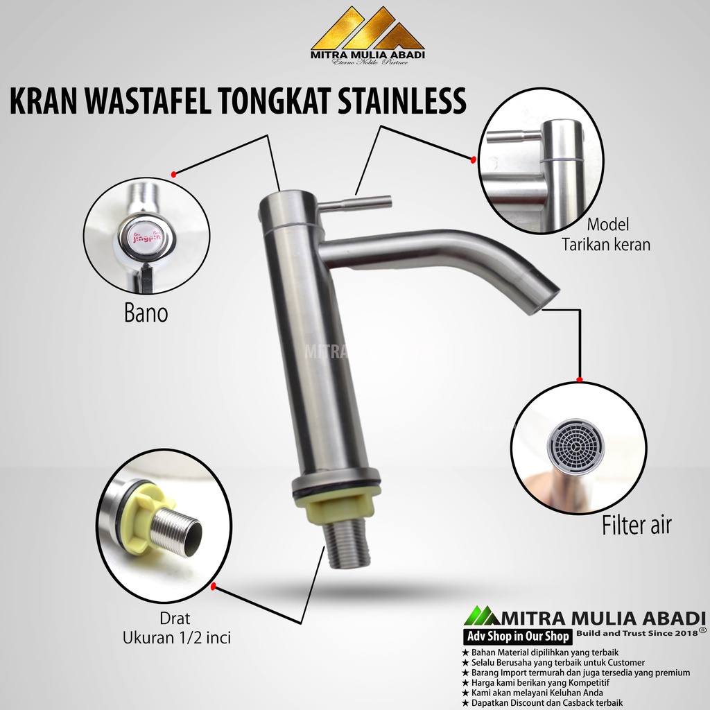 KRAN WASTAFEL TONGKAT STAINLESS SUS 304 BANO - Kran Cuci Piring