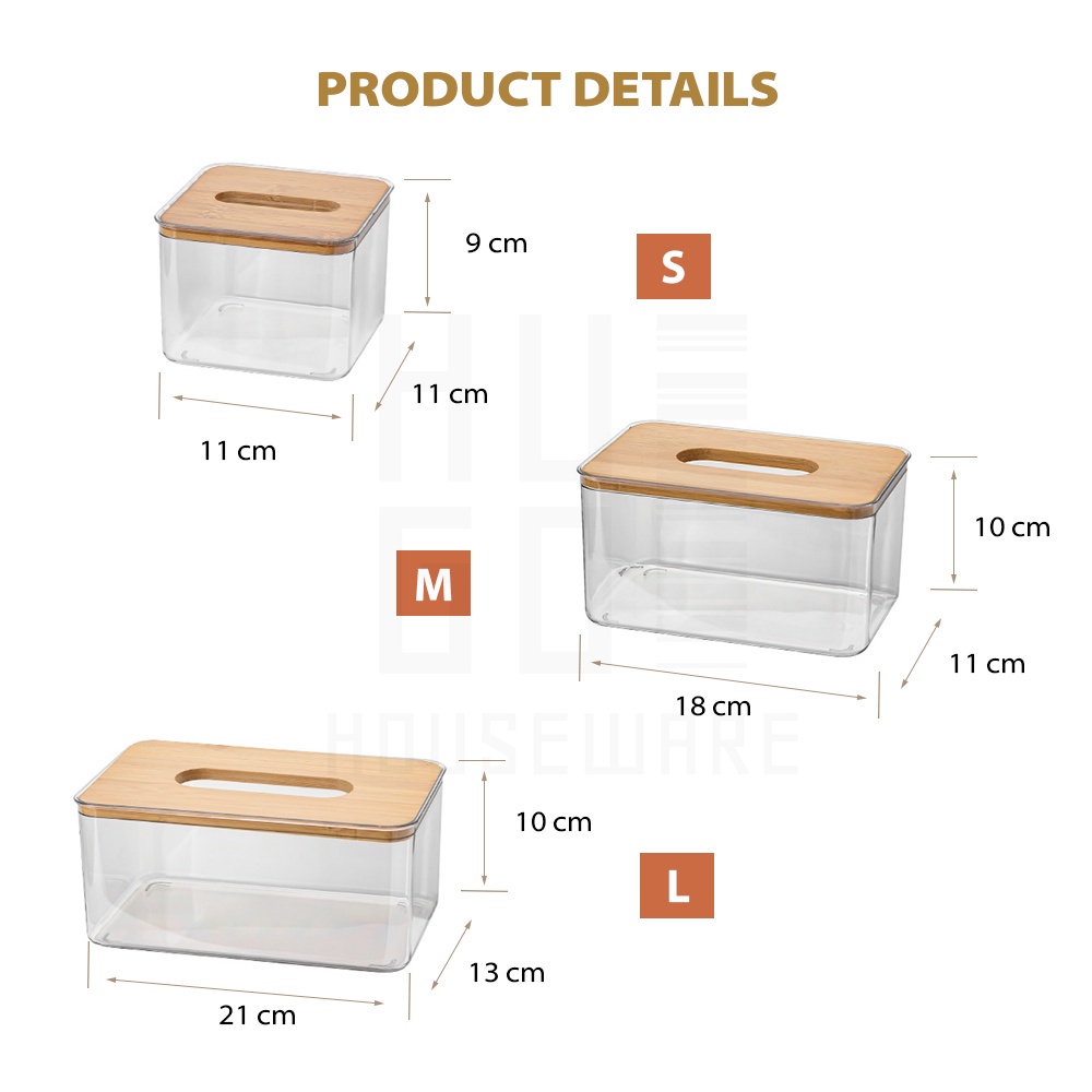 HUGO Tempat Penyimpanan Tissue Transparan Kotak Tisu Estetik Minimalis Tutup Kayu Premium Quality