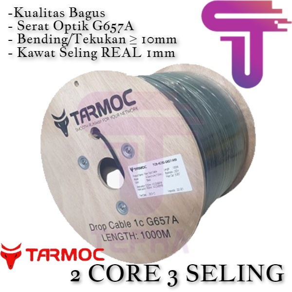 Tarmoc Dropcore Cable FO 2 CORE 3 SELING 1000m | Kabel FO Drop Core 2 Core 3 Sling SM