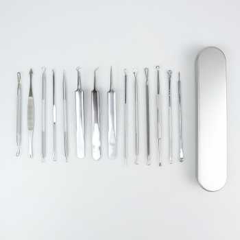 Set Pinset Komedo Jerawat Stainless Alat Perlengkapan Perawatan Wajah Wanita Blackhead 14 PCS