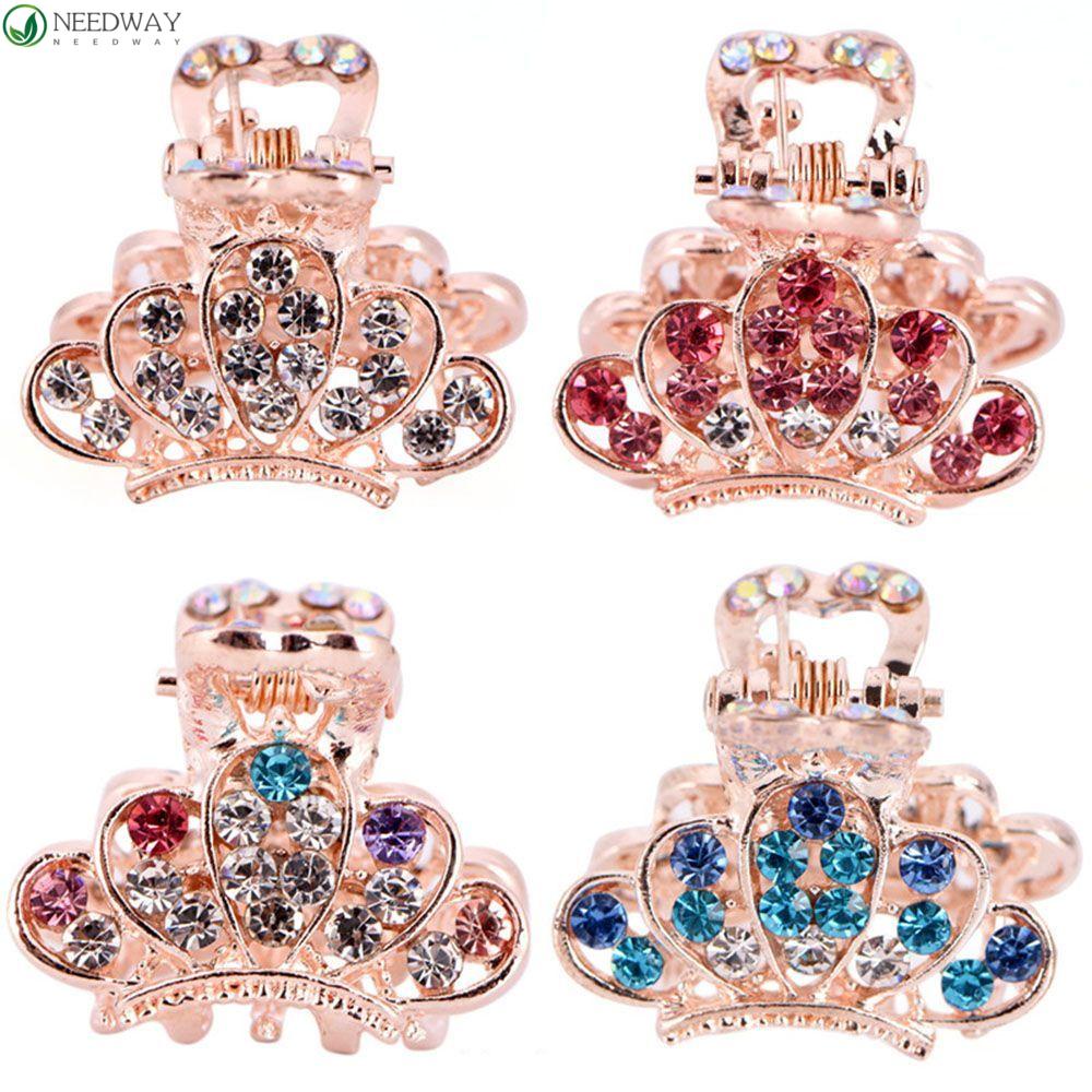 NEEDWAY Crown Hair Claw Fashion Retro Wanita Aksesoris Rambut Mini Kristal Berlian Imitasi Jepit