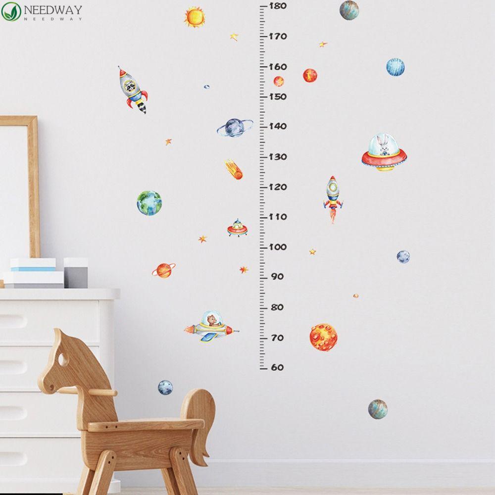 NEEDWAY Needway Pengukur Tinggi Badan Stiker Dinding Lucu Praktis Astronot Perlengkapan Perawatan Bayi PVC Sun Planet Baby Nursery Wall Decals