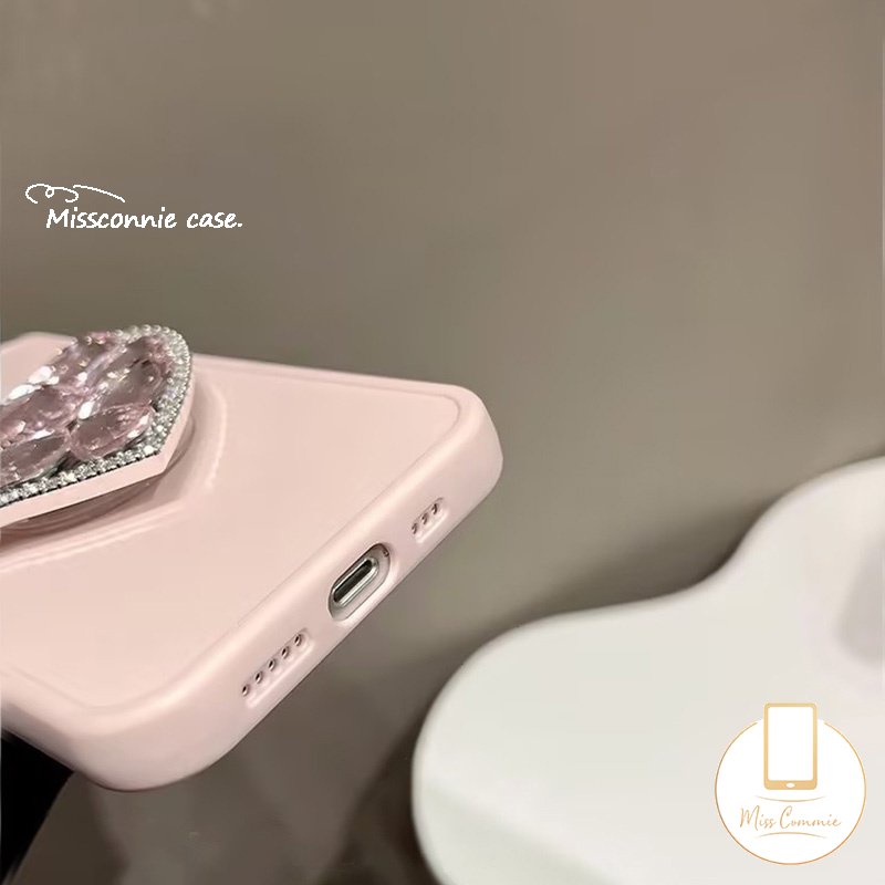 Diamond Love Heart Bracket Phone Holder Case Kompatibel Untuk IPhone 7plus 11xr 13 14 12 11 Pro MAX X XS Max7 8 Plus Plating Bingkai Lensa Logam Simple Mewah Warna Macaron Soft Cover