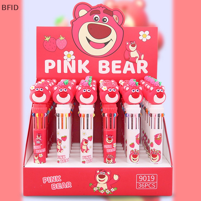 [BFID] Strawberry Bear 10warna Pulpen Bolpoin Multi Warna Kawaii Kartun Press-type Color Pen Alat Tulis Sekolah Pasokan Multi-Fungsi Hadiah Alat Tulis [ID]