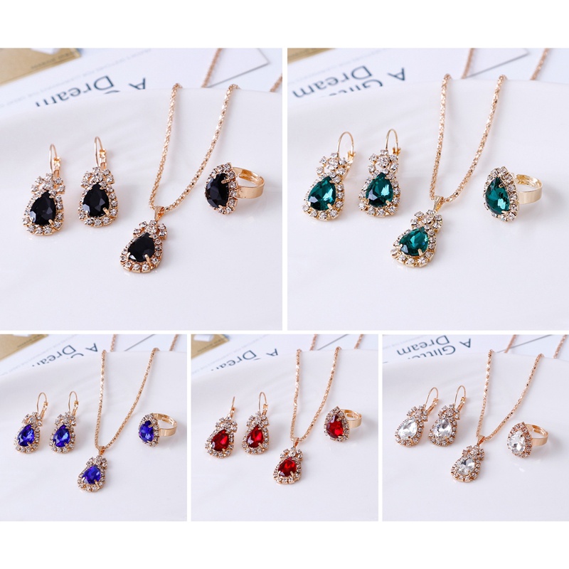 4 Pcs/Set Princess Crown Kalung Set Pengantin Eropa Dan Amerika Pertunangan Cincin Anting Liontin Indah Pernikahan Perhiasan Set