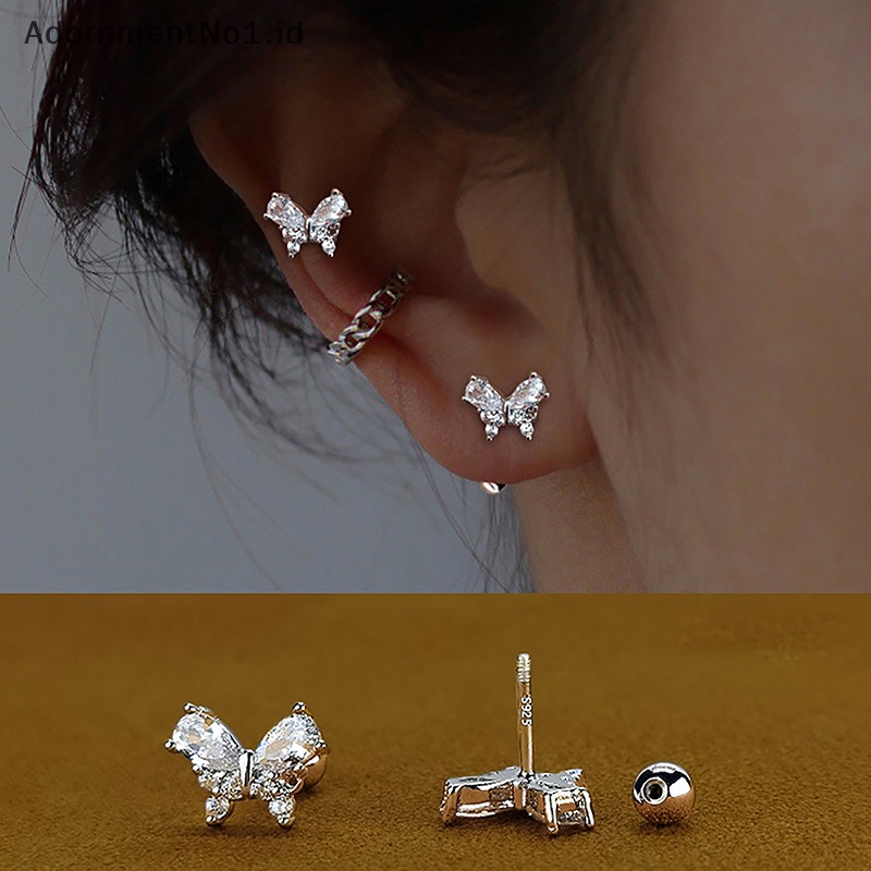 [AdornmentNo1] 1pasang Ins zirkon anting kupu untuk wanita telinga tulang kuku Cartilage Earring Spiral Stud perhiasan tubuh hadiah