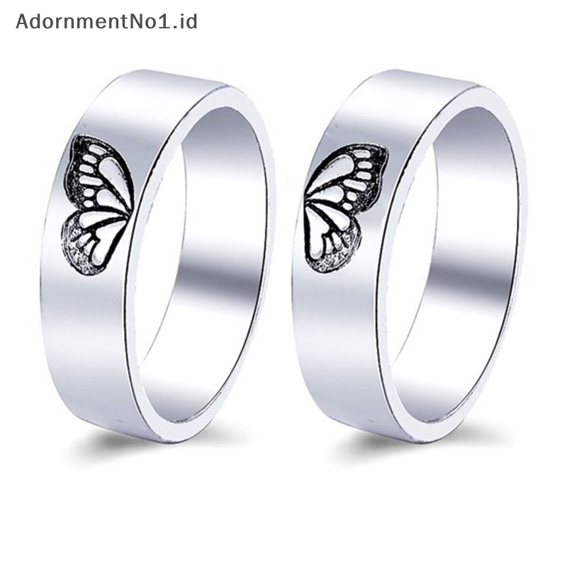 [AdornmentNo1] 2pcs Fashion cincin persahabatan motif kupu Gothic keren cincin susun untuk pasangan kekasih sahabat adik