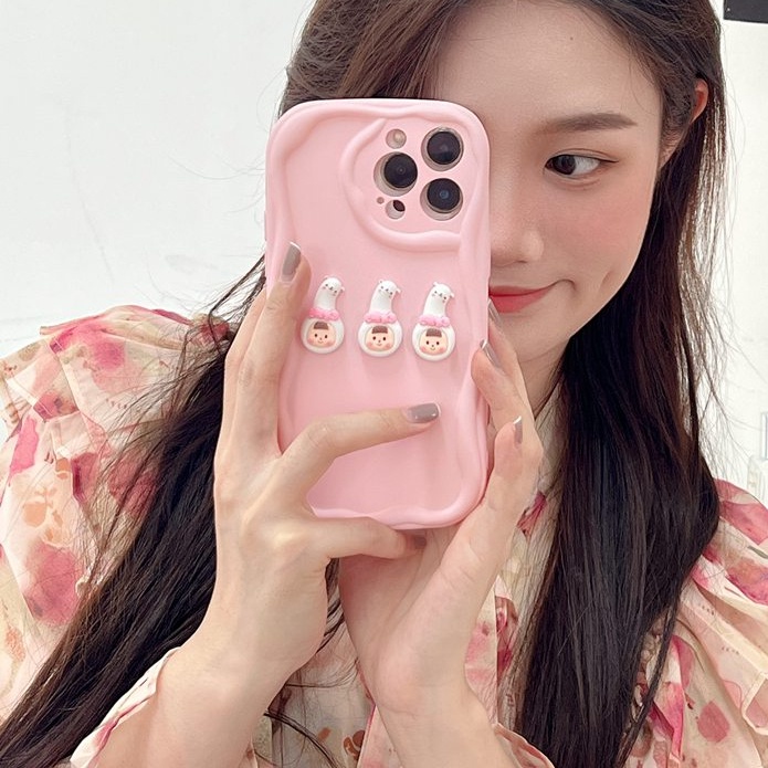 Macaron Pink Wave Alpaca Girl Soft Silicon Case HP iP iPhone 6 6S 7 8 14 + Plus SE 2020 2022 X XS XR 11 12 13 Pro Max Casing