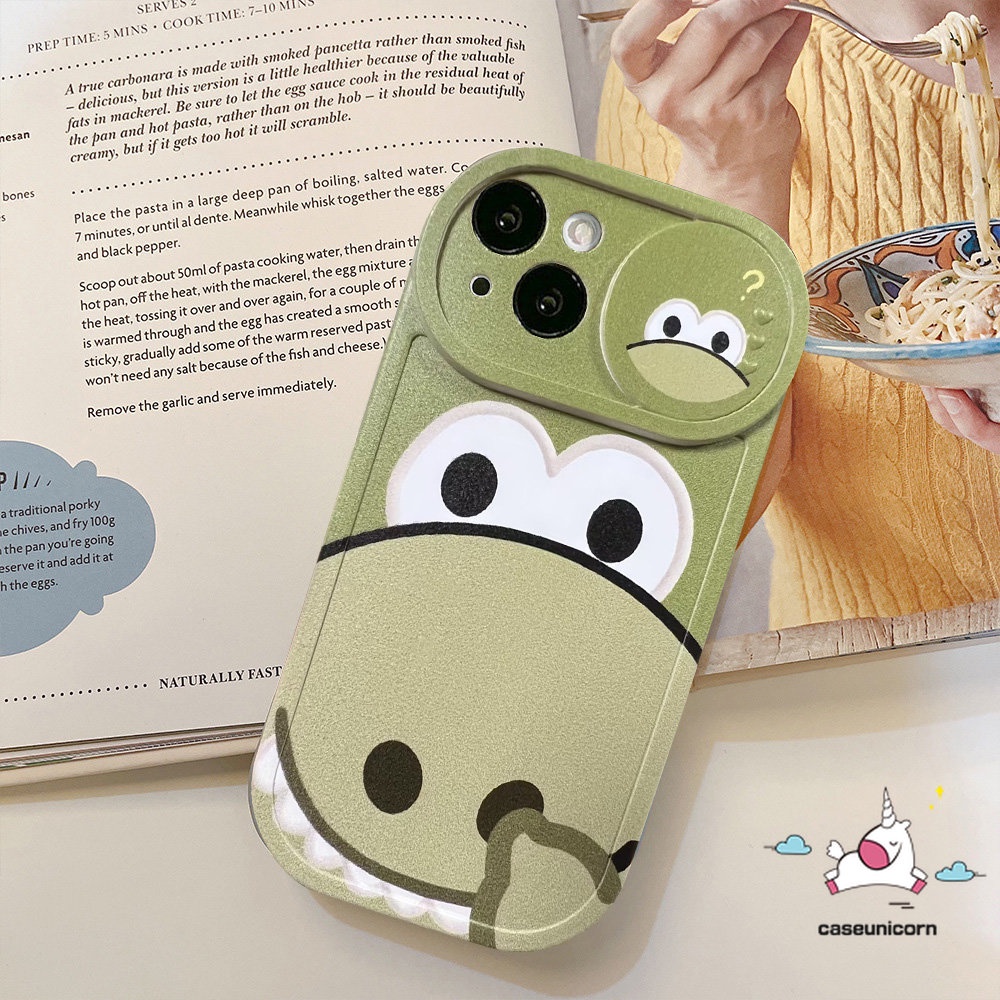 IPHONE Cute Strawberry Bear Manyo Pull Push Window Camera Protection Phone Case Kompatibel Untuk Iphone7 8 Plus 13 11 12 Pro MAX XR 7plus X XS MAX Kartun Dinosaurus Lucu Doraemon Soft Case