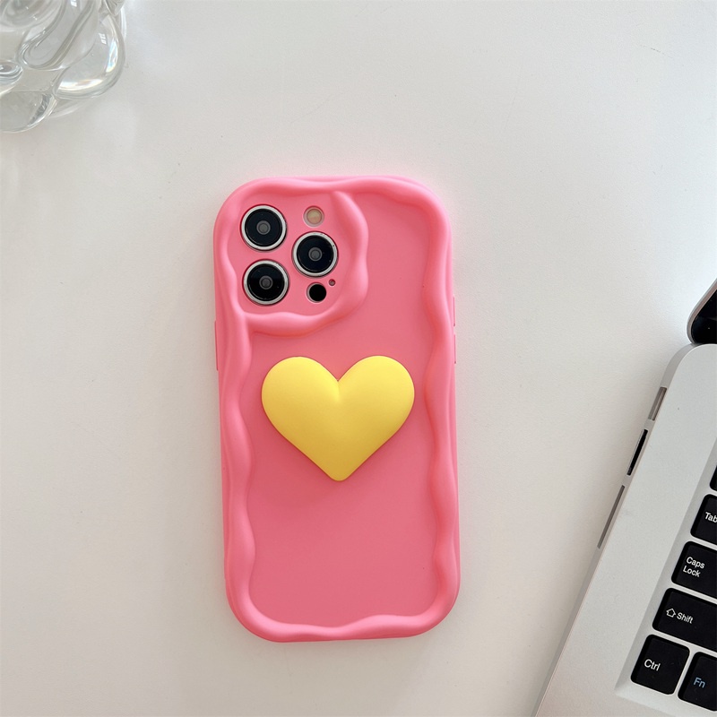 4Colors！Macaron Wave 3D Big Love Soft Silicon Case HP iP iPhone 6 6S 7 8 14 + Plus SE 2020 2022 X XS XR 11 12 13 Pro Max Casing