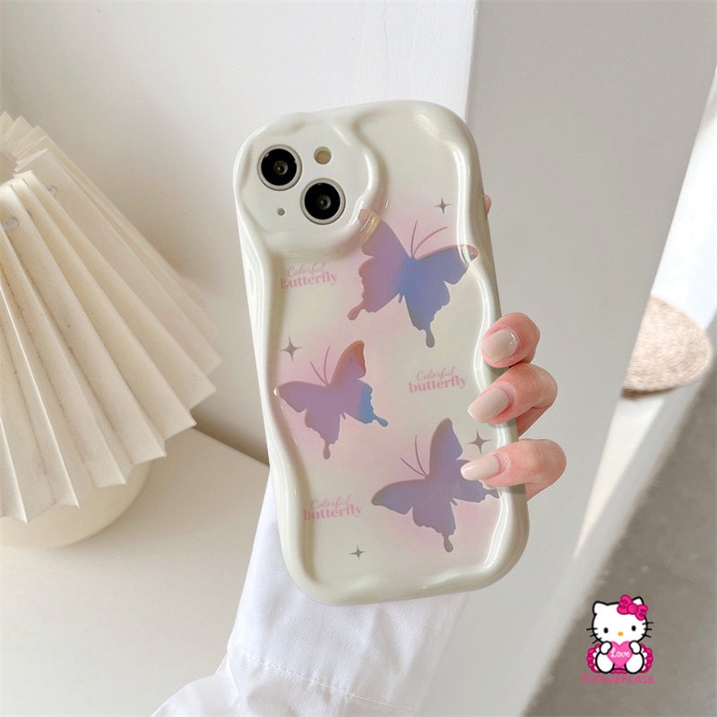 Case for Oppo A77 A57 A7 A17k A55 A17 A95 A96 A54s A9 A16s A16K A16 A5 A15 A54 A16E A52 A76 A74 A1k A31 A53 A92 A5s A3s A12 3D Wavy Curved Edge Fantasy Butterfly Pearl Chain Case